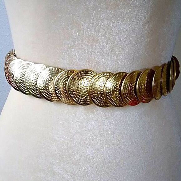 VTG, TONE GOLD CORCHO CIRCLE SCALE METAL ELASTIC BELT - Picture 3 of 7
